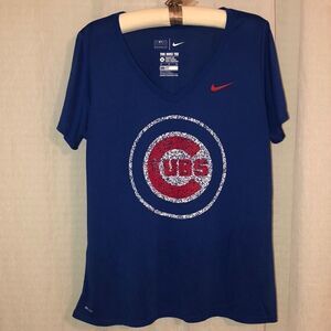 Nike XL Dri-Fit Chicago Cubs Royal Blue Red White Short Sleeve V-neck Tee